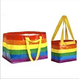 IKEA Rainbow Striped Tote Bags 2 NEW (Large & Small) STORSTOMMA NWT